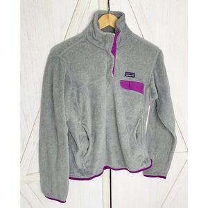 Patagonia Sweater Women Medium Gray Purple Re-Tool Snap T Fleece Pullover Jacket